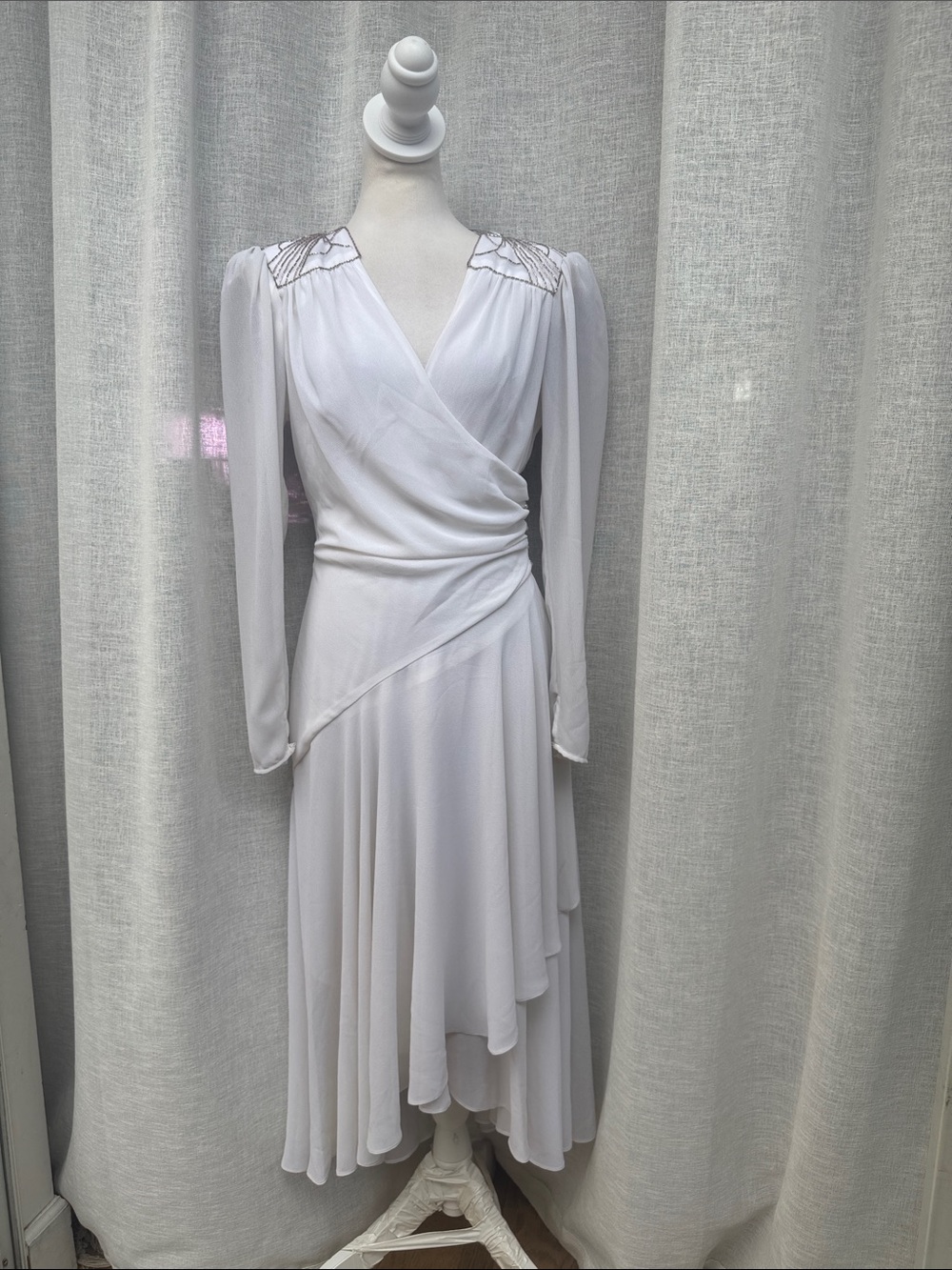 1980 Casadei beaded shoulder wrap flowy midi dress